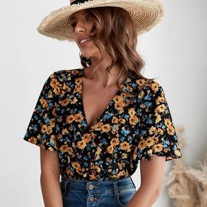 Floral Flutter Sleeve Body Suit